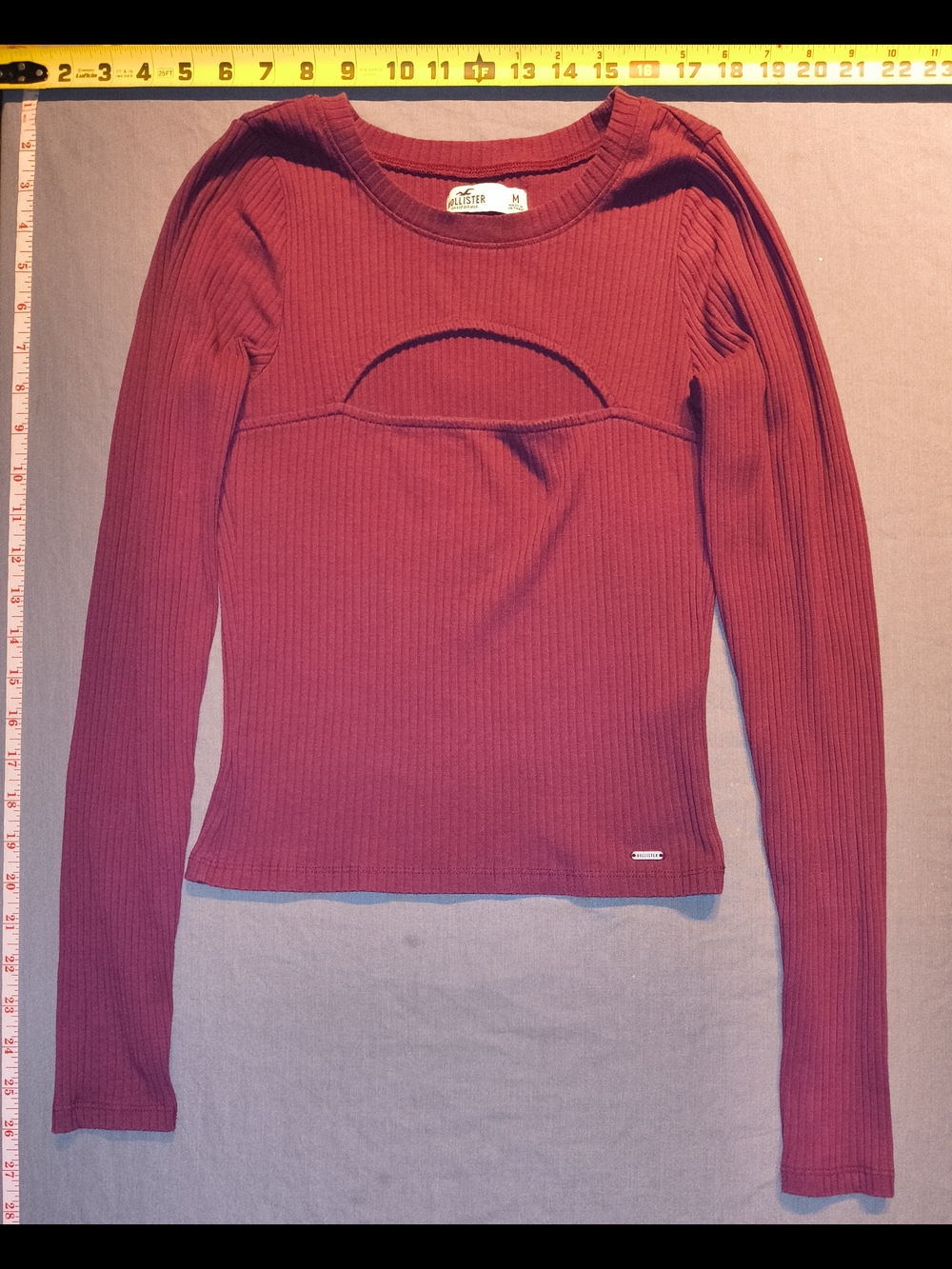 Hollister Women's Long-Sleeve Ribbed Cutout Top in Dark Pink Shade